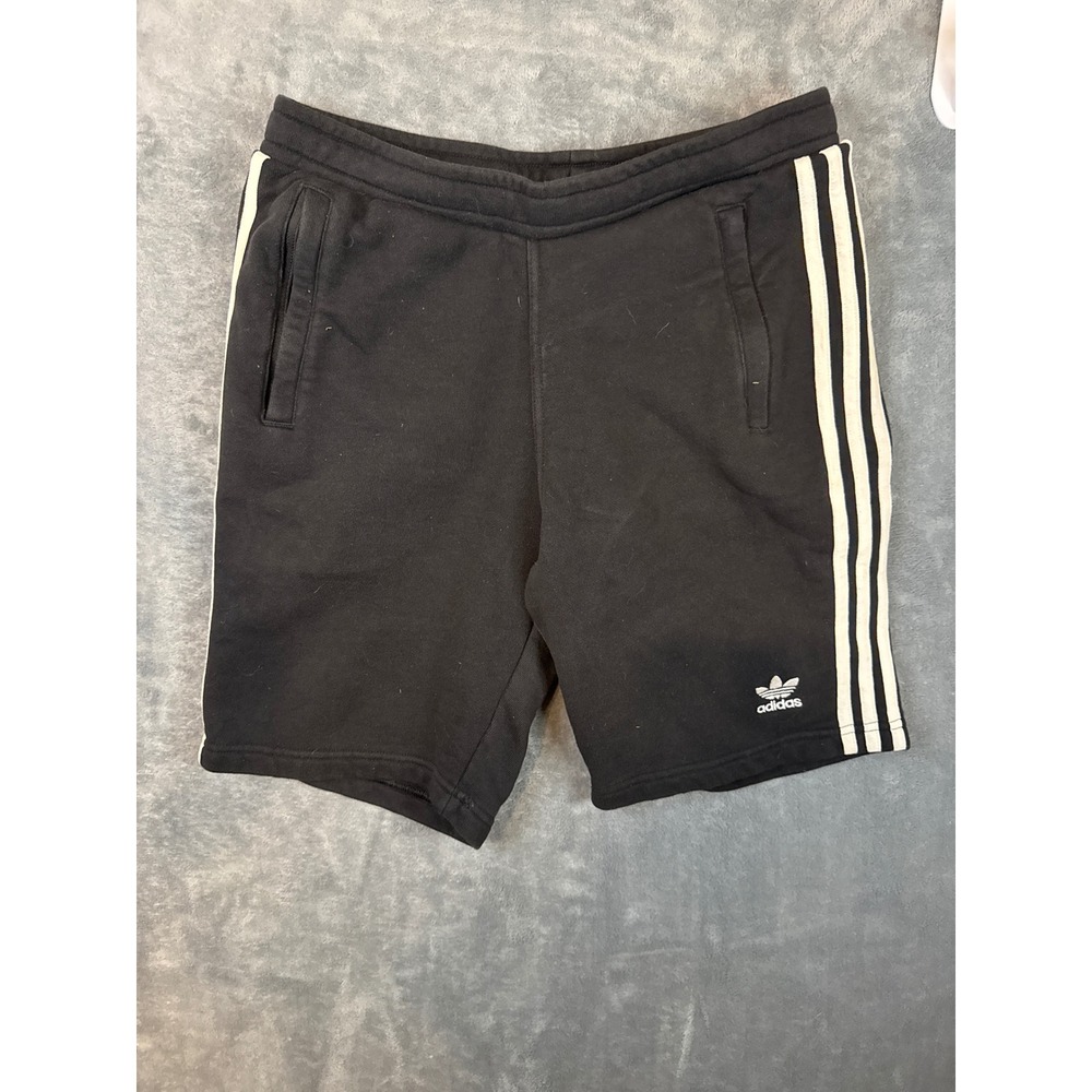Adidas Originals Womens Black 3 Stripe Trefoil Sweat Shorts Size Small Pockets